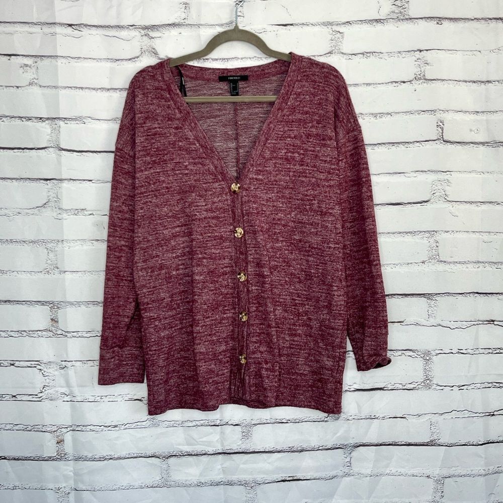 Forever 21 Burgundy Marled Button Front Cardigan Sweater Women’s Small Knit Top